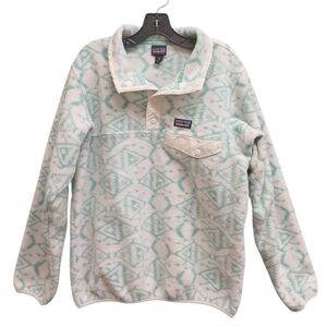 Patagonia Kids Mint Patterned Quarter Snap Fleece Pullover Size Medium (10)